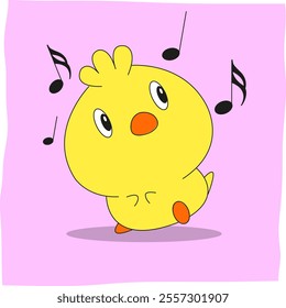 Cute cartoon chick dancing happily, suitable for mascot