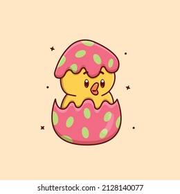 Cute cartoon chick in egg in vector illustration. Animal isolated vector. Flat cartoon style
