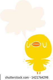 cute cartoon chick flapping wings with speech bubble in retro style