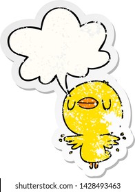 cute cartoon chick flapping wings with speech bubble distressed distressed old sticker