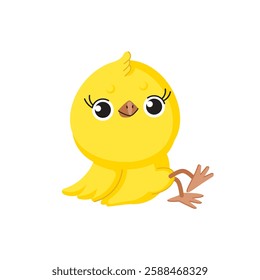 Cute cartoon chick. Funny yellow chick sitting.