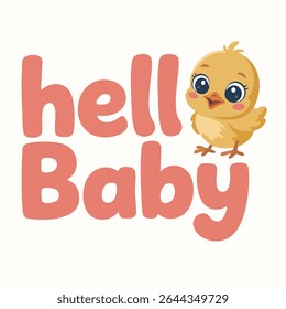 Filhote de Desenho Animado Bonito com Texto "Hello Baby" - Ilustração de Saudação de Bebê Vetor