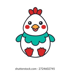 Ilustración linda del pollito de la historieta que presenta una cara alegre. Carácter plano simple del pájaro del bebé del diseño para los proyectos educativos o relacionados con el niño