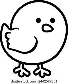 Cute cartoon chick illustration, simple black outline and details, standing in a playful posture.