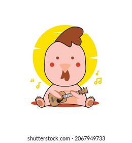 Cute cartoon chick playing guitar design vector