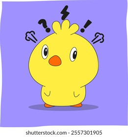 Cute cartoon chick that is confused and asking questions, suitable for a mascot