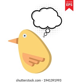 Dibujo lindo de Chick con burbuja de pensamiento aislado de fondo blanco. Símbolo animal para el diseño de tu sitio web, logotipo, aplicación, interfaz de usuario. Ilustración vectorial Eps10.