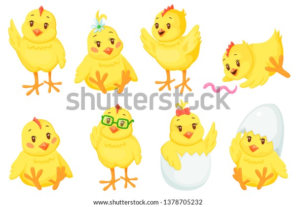 Cute Cartoon Chicken Baby Set Stock Vector (Royalty Free) 1378705232