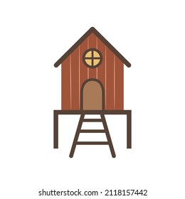 Cute Cartoon Chicken Coop. Simple Flat Icon. A Farm Or Ranch Item. A House For Roosters. Poultry Breeding. Element, Clipart For Sticker Design, Toy Packaging, Children's Board Games.