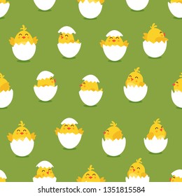 Cute cartoon chicken EASTERN pattern. Funny yellow chickens in different poses, vector illustration.