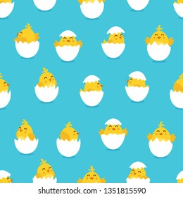 Cute cartoon chicken EASTERN pattern. Funny yellow chickens in different poses, vector illustration.