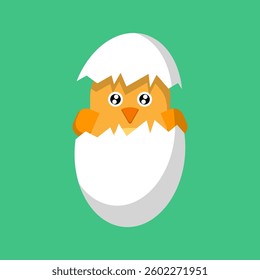 Cute cartoon chicken in egg shell. Vector illustration