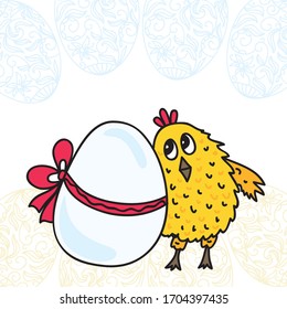 Cute cartoon chicken and egg. Vector illustration