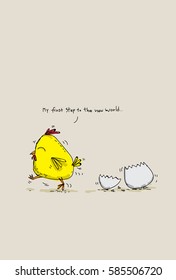 Cute cartoon chicken Exiting eggs, character design