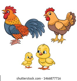 Cute cartoon chicken family vector illustration