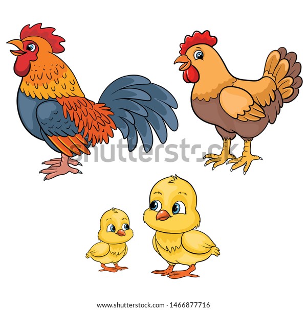 Cute Cartoon Chicken Family Vector Illustration Stock Vector Royalty Free