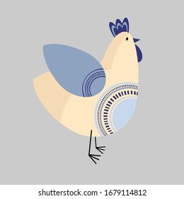 Pollo de caricatura. Ilustración vectorial plana. Dibujado a mano. Diseño de impresión en pantalones T. Tarjeta de ducha para bebés