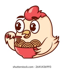 Cute cartoon chicken food noodle animal illustration, Flat Cartoon Style design for Web, Flayer, Sticker, Landing Page, banner, logo