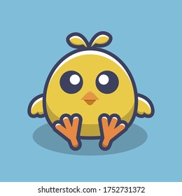 Cute cartoon chicken. Funny yellow chickens with egg vector illustration.