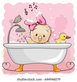 Cute cartoon Chicken girl in the bathroom