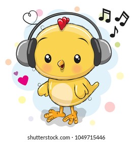 Cute cartoon Chicken with headphones on a white background