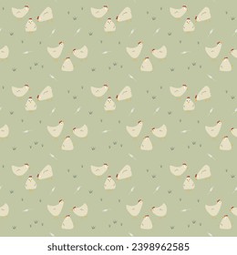 Cute Cartoon chicken and hen Seamless Pattern, Background vector Illustration.
