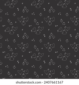 Cute Cartoon chicken and hen Seamless Pattern, Background vector Illustration.