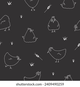 Cute Cartoon chicken and hen Seamless Pattern, Background vector Illustration.