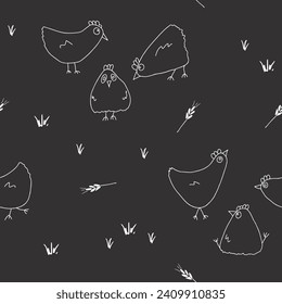 Cute Cartoon chicken and hen Seamless Pattern, Background vector Illustration.