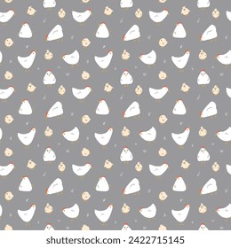 Cute Cartoon chicken and hen Seamless Pattern, Background vector Illustration.
