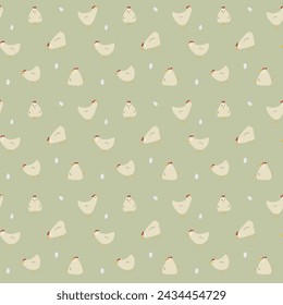 Cute Cartoon chicken and hen Seamless Pattern, Background vector Illustration.