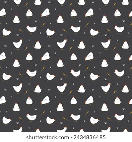 Cute Cartoon chicken and hen Seamless Pattern, Background vector Illustration.