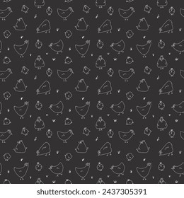 Cute Cartoon chicken and hen Seamless Pattern, Background vector Illustration.