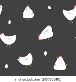 Cute Cartoon chicken and hen Seamless Pattern, Background vector Illustration.