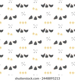 Cute Cartoon chicken and hen Seamless Pattern, Background vector Illustration.