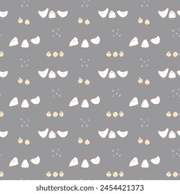 Cute Cartoon chicken and hen Seamless Pattern, Background vector Illustration.