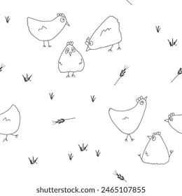 Cute Cartoon chicken and hen Seamless Pattern, Background vector Illustration.