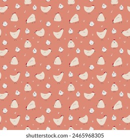 Cute Cartoon chicken and hen Seamless Pattern, Background vector Illustration.