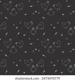 Cute Cartoon chicken and hen Seamless Pattern, Background vector Illustration.