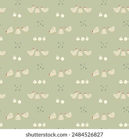Cute Cartoon chicken and hen Seamless Pattern, Background vector Illustration.