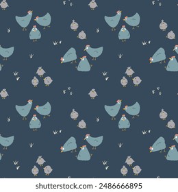Cute Cartoon chicken and hen Seamless Pattern, Background vector Illustration.