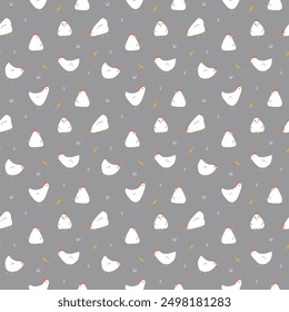 Cute Cartoon chicken and hen Seamless Pattern, Background vector Illustration.