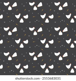 Cute Cartoon chicken and hen Seamless Pattern, Background vector Illustration.