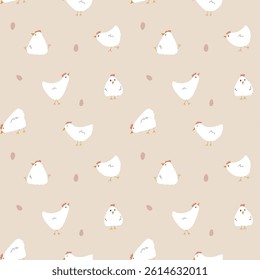 Cute Cartoon chicken and hen Seamless Pattern, Background vector Illustration.