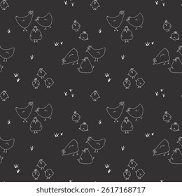 Cute Cartoon chicken and hen Seamless Pattern, Background vector Illustration.