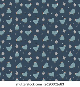 Cute Cartoon chicken and hen Seamless Pattern, Background vector Illustration.