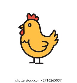 Cute Cartoon Chicken Icon Flat Vector Illustration Isolated on White Background