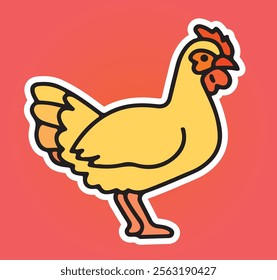 Cute Cartoon Chicken Illustration pop sticker Adorable Farm Animal Vector for Children's Products, Sticker Designs, and App Graphics