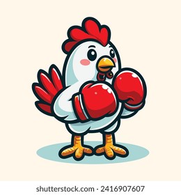 cute cartoon chicken mascot as a kick boxing fighter