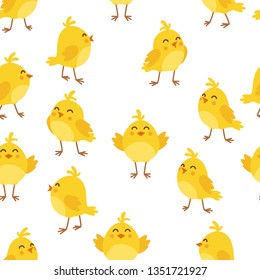 Cute cartoon chicken pattern. Funny yellow chickens in different poses, vector illustration.